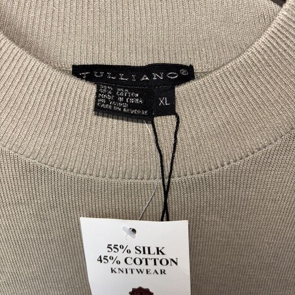 Tulliano Sweater Mens XL Beige Silk Cotton Mock Neck Pullover Lightweight - Picture 3 of 5